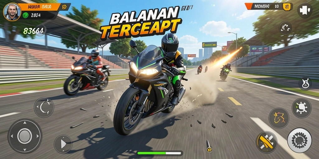 Gameplay menegangkan dari balapan motor di 8364.