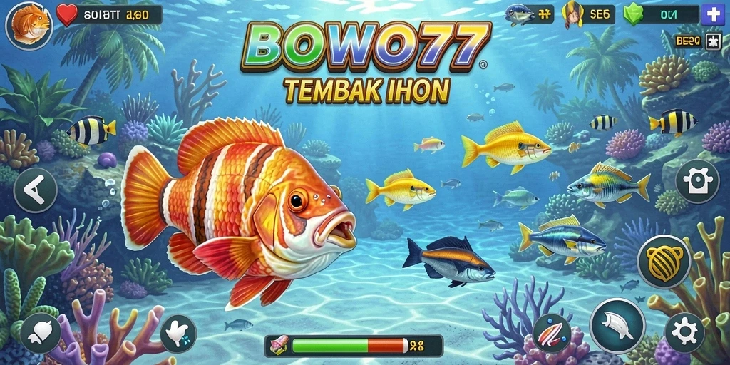 Tampilan gameplay BOWO77 saat menangkap ikan dengan seru.