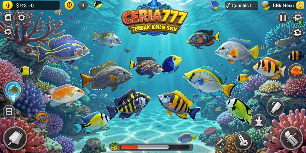 Tampilan gameplay CERIA777 yang penuh tantangan saat berburu ikan.