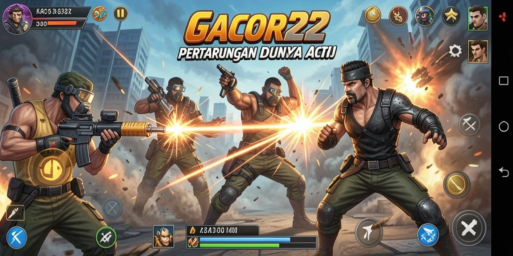 Tampilan aksi mendebarkan dalam GACOR22 saat bertarung melawan musuh.