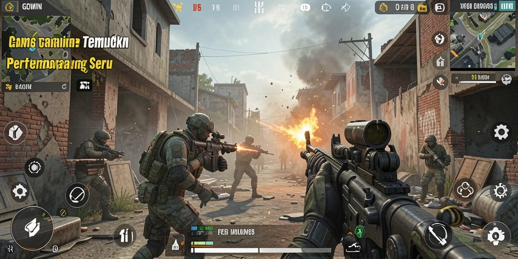 Screenshot utama GOWIN yang menampilkan gameplay FPS yang mendebarkan.