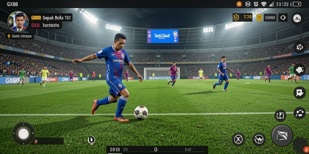 Tampilan gameplay GX88 menampilkan aksi sepak bola yang mendebarkan.