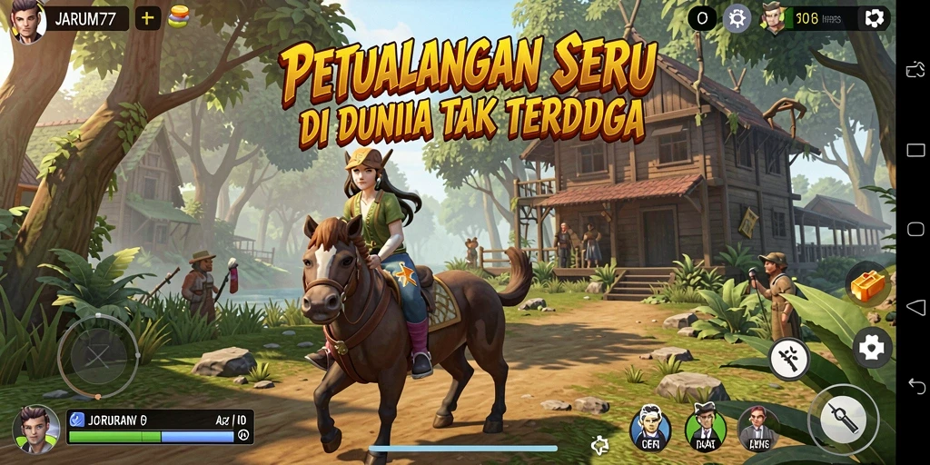 Screenshot utama JARUM77 menampilkan aksi gameplay petualangan yang penuh tantangan.