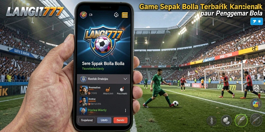 Screenshot utama LANGIT777 menampilkan aksi seru di lapangan sepak bola.