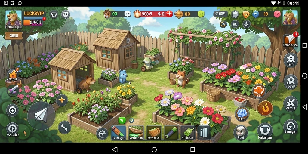 Tangkapan layar gameplay LUCKSVIP menampilkan ladang yang indah dan tanaman yang subur.