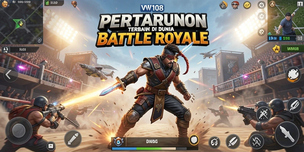 Tangkapan layar utama VW108 menunjukkan aksi mendebarkan dalam pertarungan Battle Royale.