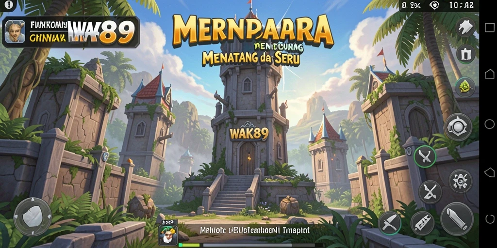 Tangkapan layar gameplay WAK89 menampilkan pertempuran Tower Defense yang intens.